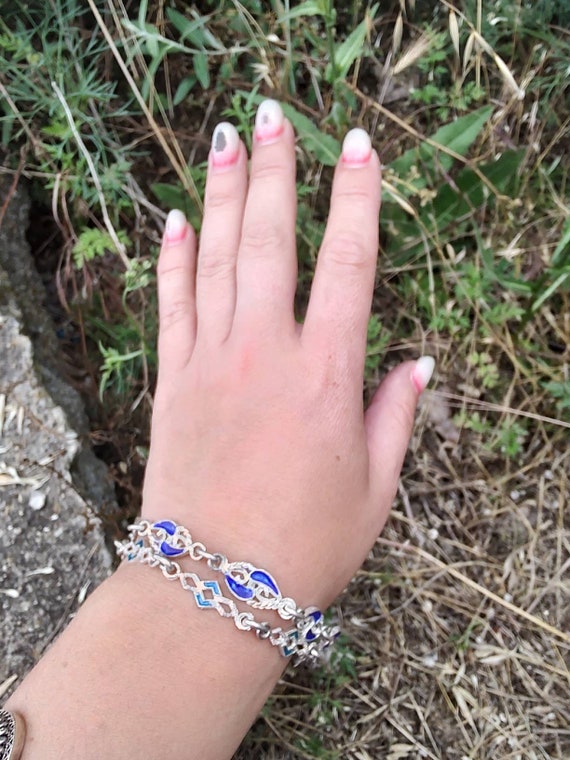 2 Hallmarked silver Italian bracelet,blue enamel … - image 2