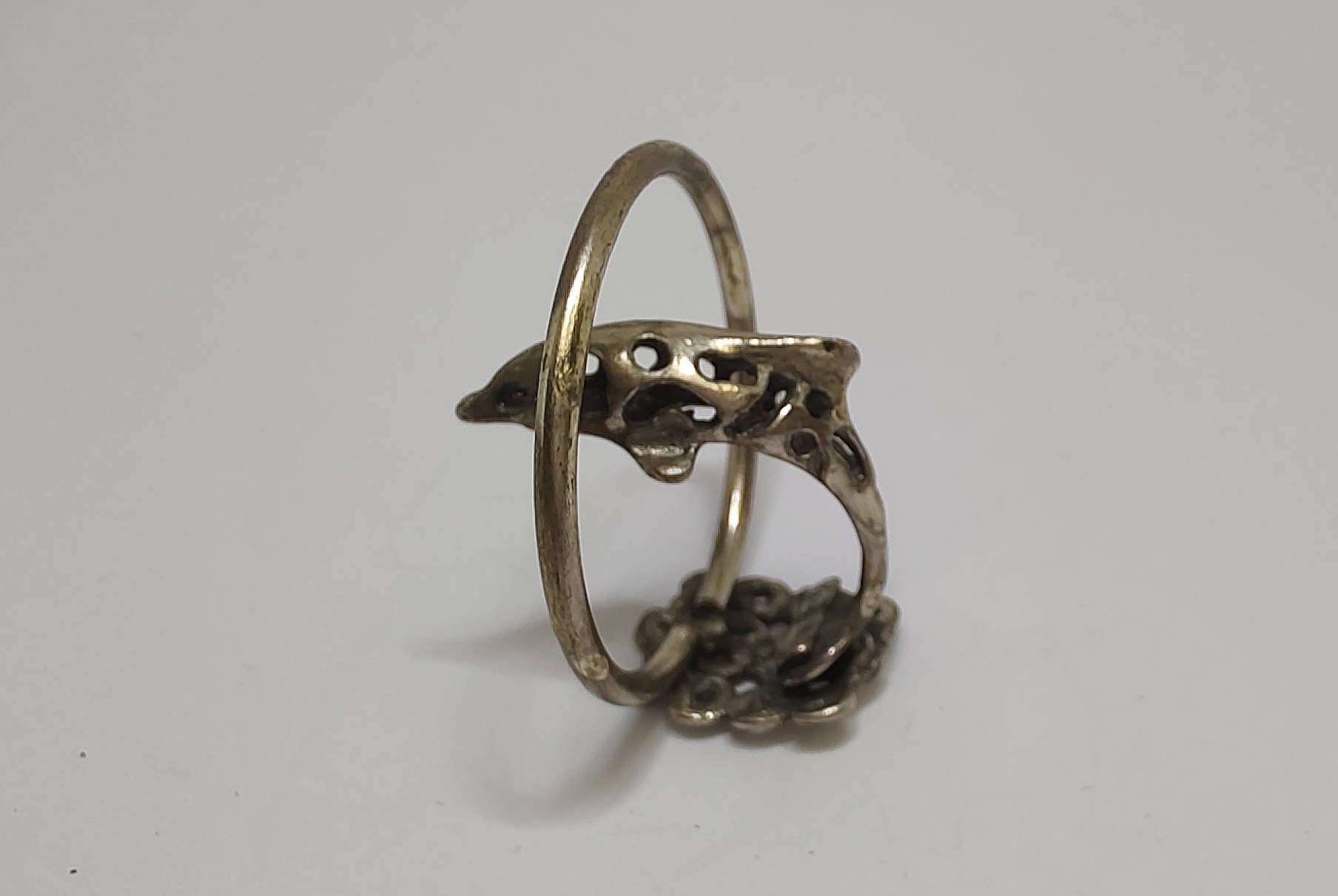 Vintage 800 Solid Silver Dolphin Ring Italian Collectible