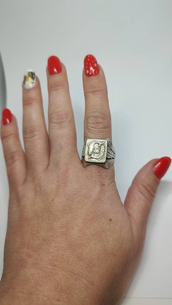 Bague Vintage En Argent Massif - Motif Poisson - Taille 56/57 - Signe Zodiacale - Environ 5 Grammes