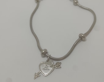 Stroili Sterling Silver Bracelet, Heart Arrow Charm, Adjustable Snake Chain, Italian Jewelry