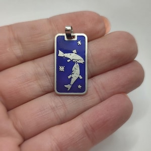 Rare Preloved Piesces zodiac hallmarked 800 sterling silver italian pendant,sterling and  blue enamel Piesce zodiak vintage pendant