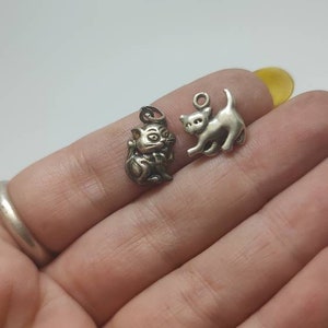 2Vintage Solid Silver Cat Figurine Charms