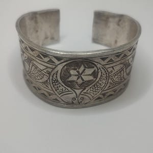 Bracelet manchette antique en argent sterling massif, bracelet manchette scène antique, bracelet floral en argent massif art nouveau