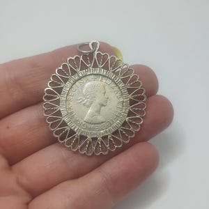 1956 Silver British Shilling Coin Pendant – Queen Elizabeth II – Vintage Coin Jewelry – 10g