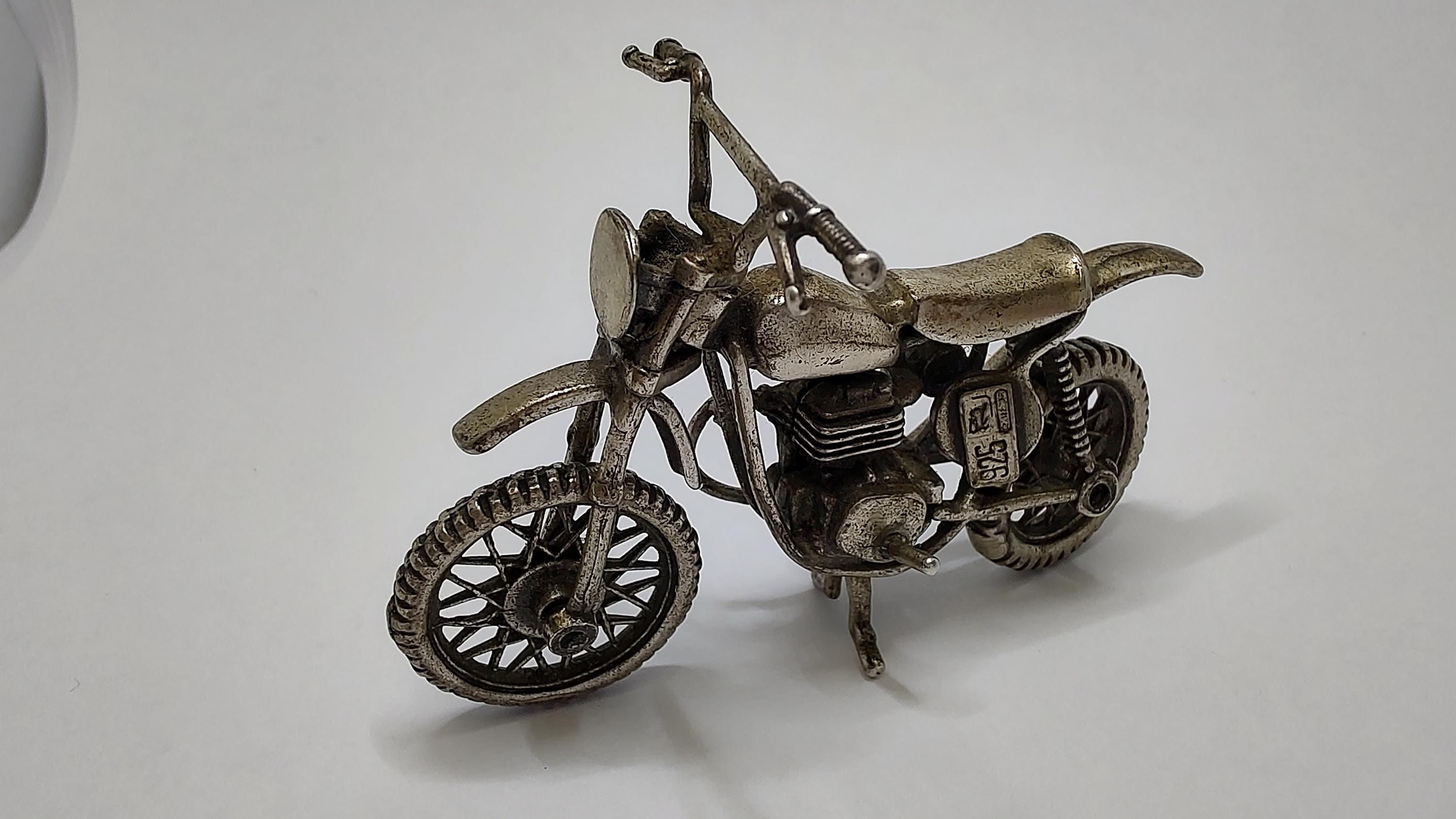 Vintage Designer Sterling Silver Motorcycle Ornament: Signed 925