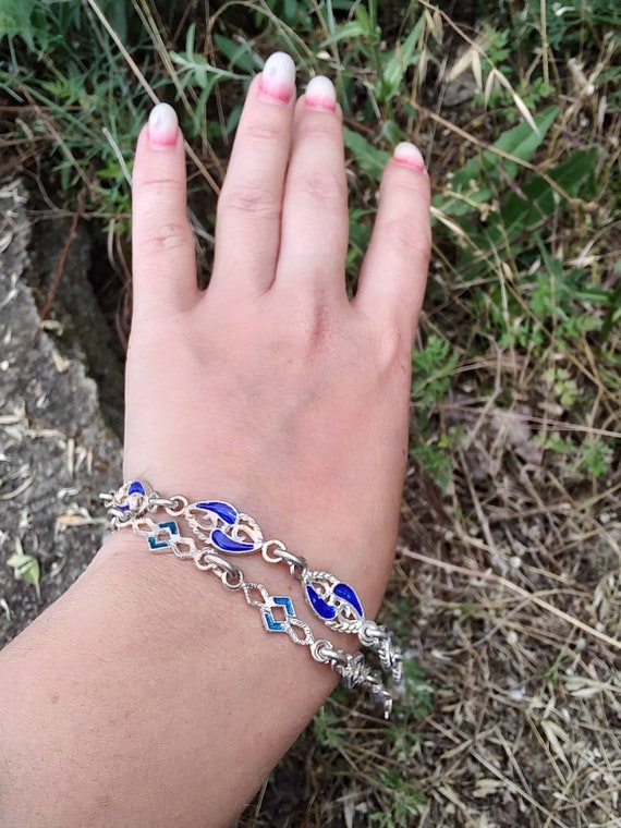 2 Hallmarked silver Italian bracelet,blue enamel … - image 1