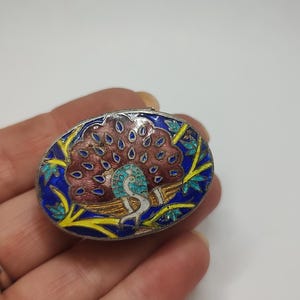 Vintage Indian Pheasant cloisonne snuff  pill snuff box