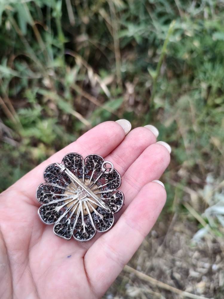Broche Florale En Argent Sterling Avec Éléments Murano - Années 1920/25, Vintage