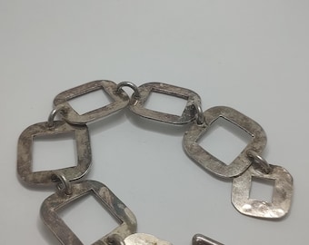 Vintage Heavy Sterling Silver Bracelet Signed | 925 Geometric Link Bracelet | Bold Statement Jewelry | 33.8g