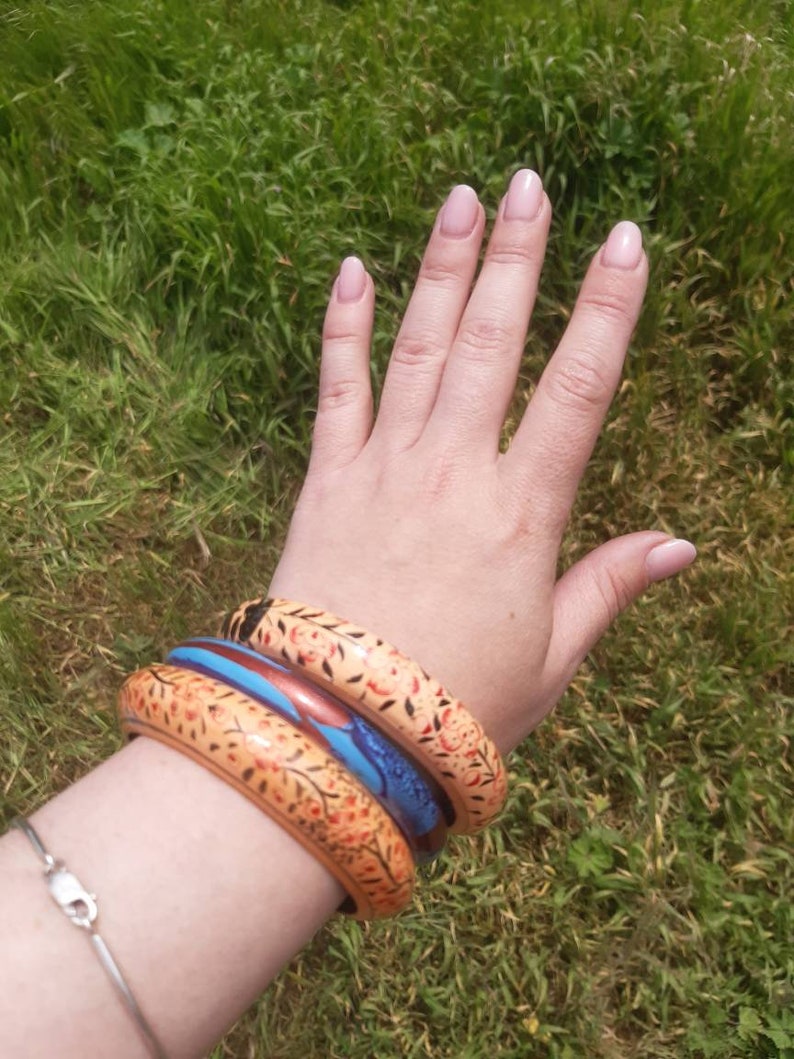 3 Wood Bangle Braceletvintage Bangle Bracelet Etsy