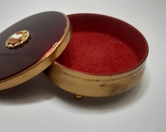 Vintage Messing Cameo Schmuckschatulle - Samt ausgekleidet Pill Box