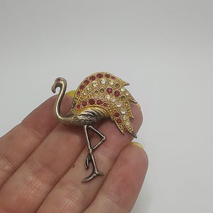 Vintage beautiful crane brooch ,bird crane 925 silver gilded decorated with stones pin brooch