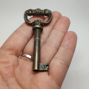 Vintage Solid Brass Key: Antique Cabinet Key, Open Barrel Pendant