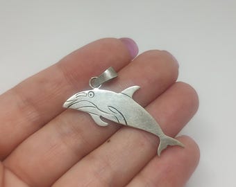 Pendentif Argent 925 Ancien - Motif Deux Dauphins Art Déco - Occasion Authentique