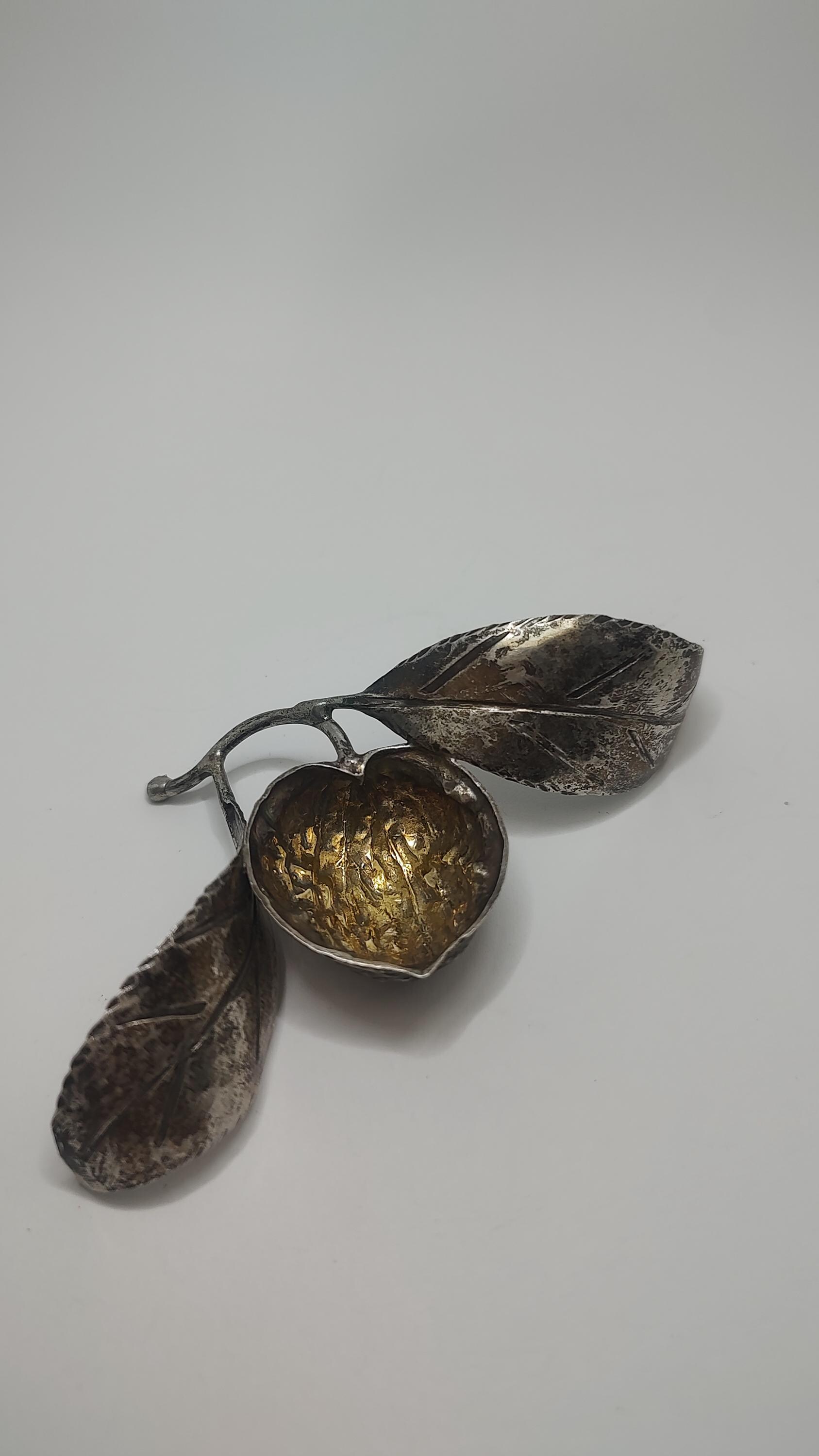 Rare Designer Mario Buccelatti 925 Sterling Silver Nut Leaf Small