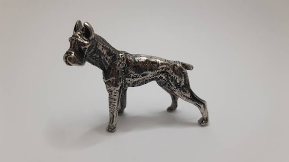 希少なサイン入りアンティーク純銀ボクサー犬の置物、800