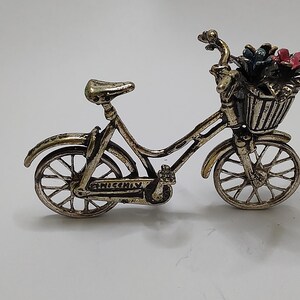 Vintage 800 Solid Silver Bicycle Ornament with Flowers