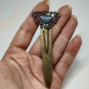 Antique Marked 800 Italian silver blue gemstone Bookmark,Art nouveau solid silver bookmark