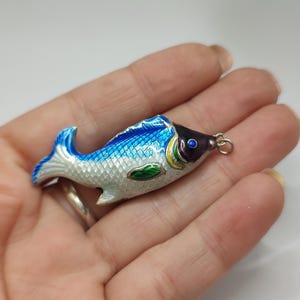 Vintage italian sterling silver Fish Cloisonne Pendant signed Lara Creation