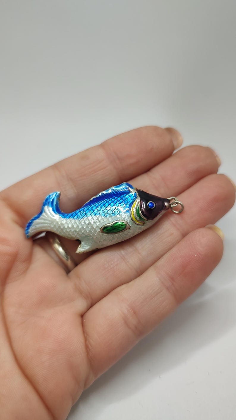 Vintage Italian Sterling Silver Fish Pendant Cloisonne Enamel Signed ...