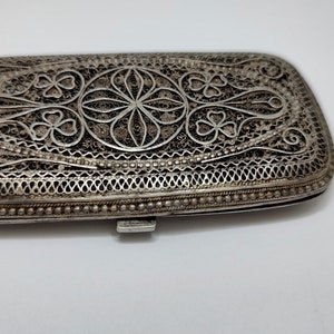 Antique Art Nouveau Solid Silver Filigree Box • Handcrafted Trinket or Cigarette Box • Tested Silver 46g