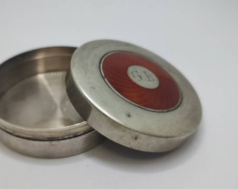 Rare G Petochi hallmarked 800 solid silver  round guilloche pill box,Vintage Sterling Silover Round Pill Snuff Trinket box