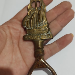 Brass Bottle opener ,beer opener,Heavy Brass Bottle Opener,Vintage Brass Bottle Opener with Mayflower Ship Design Good Condition