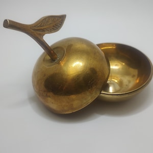 Vintage Golden Metal Apple Trinket Box