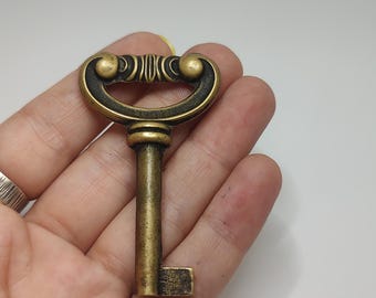 Authentic  rare old brass skeleton key,antique furniture key