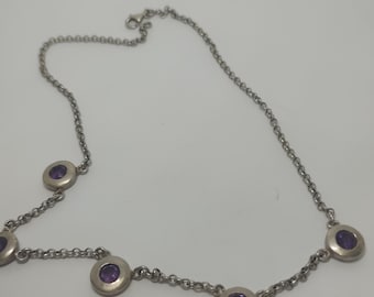 Colar vintage de prata esterlina com ametista • Pedra de nascimento de fevereiro