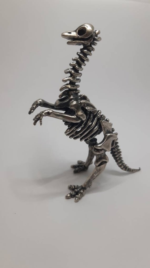 Antique 800 Silver Dinosaur Skeleton Statue – Rare Handmade