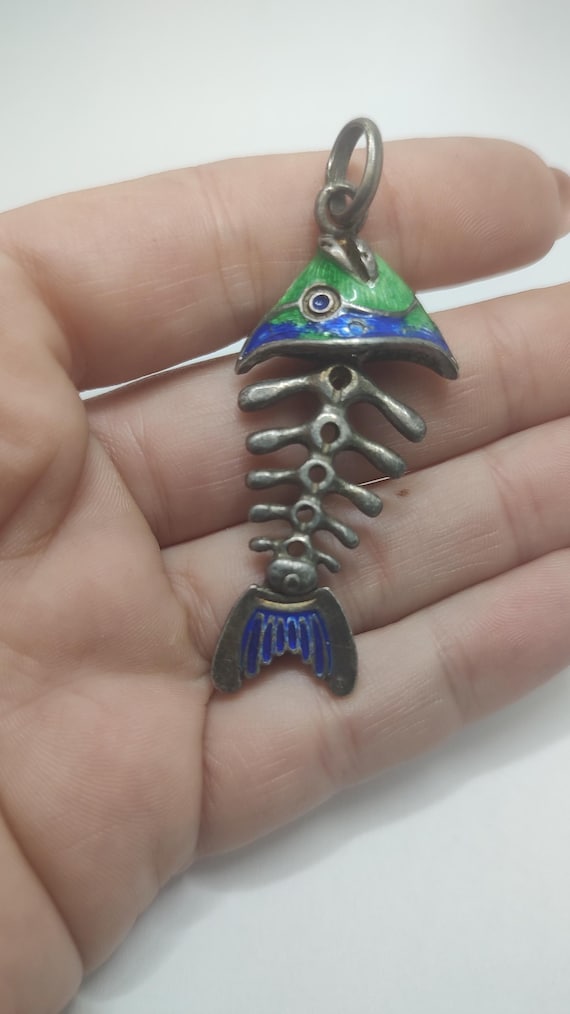 Antique Solid silver articulated Fishbone Cloison… - image 6