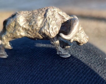 Large Navajo Sterling Silver Buffalo Bison Brooch Pin with