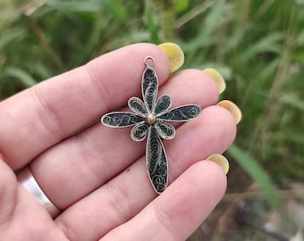 Vintage italian signed Sterling Silver Filigree Cross Pendant