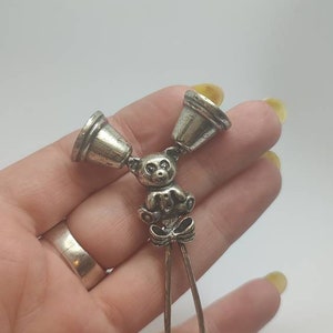 Antique 800 solid silver bear rattling baby toy