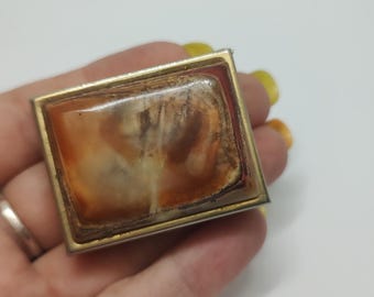 Vintage Golden metal pill box with gemstone