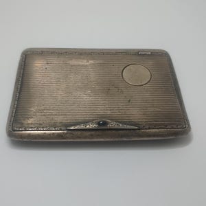 Antique 935 Sterling Silver Cigarette Case with Cabochon Gem Sapphire – Art Deco Style
