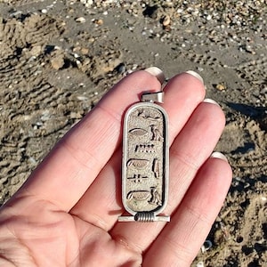 Vintage Sterling Silver Egyptian Cartouche Pendant Necklace