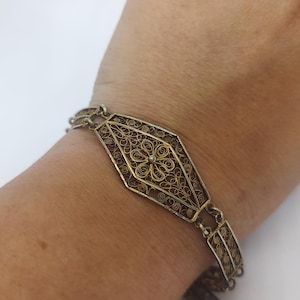 Antique Filigree Sterling Silver link bracelet,silver filigree bracelet