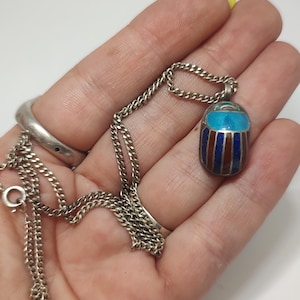 Vintage Scarab pendant,solid silver scarabeo ,egyptian revival pendant charm necklace