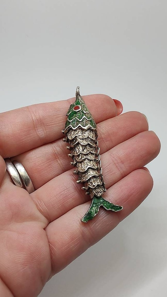 Pendentif Poisson Articulé En Argent - Bijou Vintage, Occasion