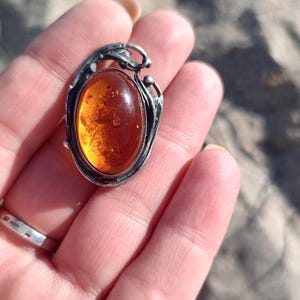 Vintage Baltic Amber Sterling Silver Pin Brooch