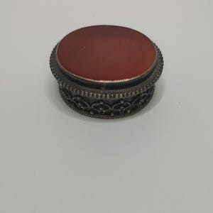 Vintage Sterling Silver Carnelian Pill Box: .925 Snuff Box