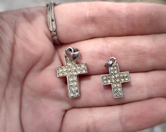 2 pendentifs croix vintage en argent sterling, breloque croix 925