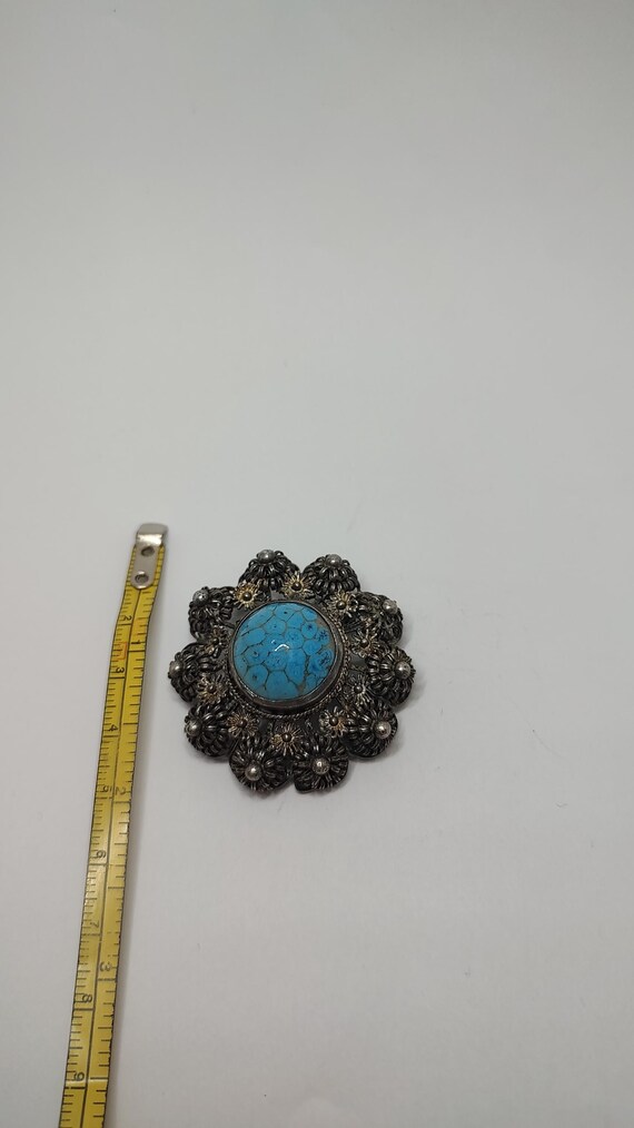 Broche Florale Vintage En Argent Sterling Et éléments Murano - Années 1920/25 - Occasion - Bijou Ancien De Collection