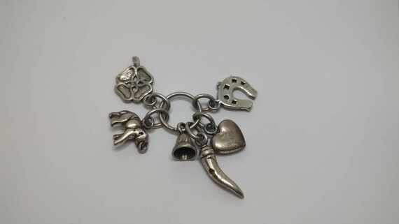 Antique Solid Silver Luck Charms Pendant: Clover,… - image 4