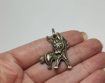 Rare Antique solid silver enameled donkey figurine pendant