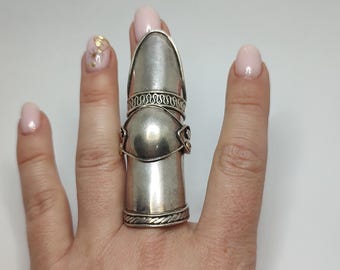 Vintage Sterling Silver Finger Armor Ring: Medieval Articulated Design