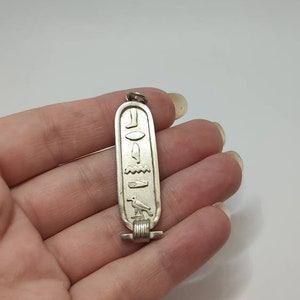 Vintage Egyptian Sterling Silver Cartouche Pendant Necklace