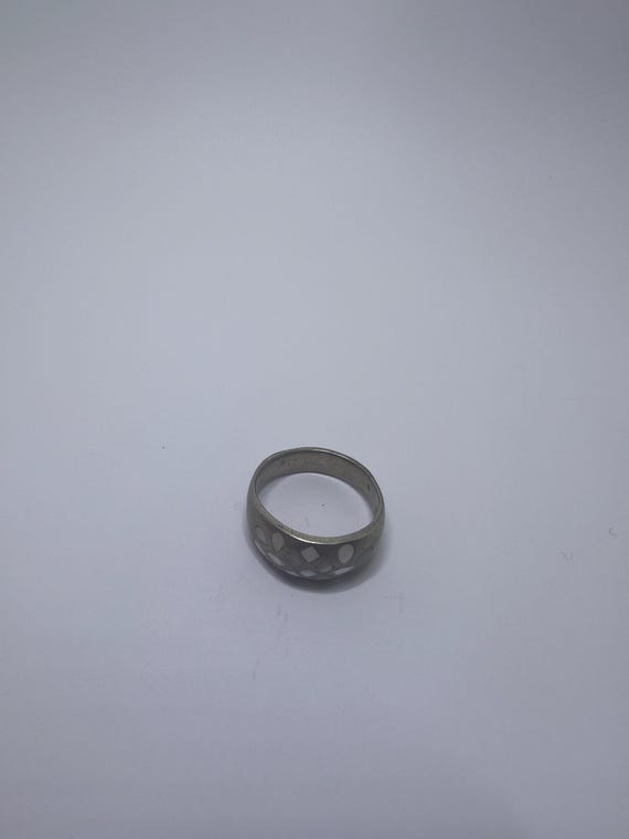 Sterling Silver Shell Inlay Ring: Geometric Boho … - image 3